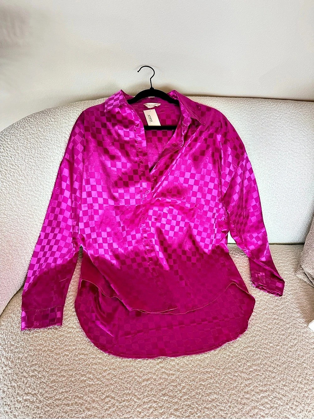 Altar’d State Checkered Button Down Shirt in Pink